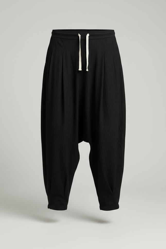 Pantalon Noir Ample Harem Cordon Fluide Homme - Viscose - vue 3