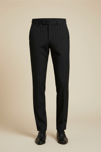 Pantalon Noir Homme Rayé Ajusté Élégant Habillé - Gabardine - vue 3