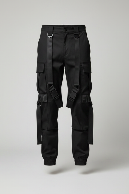 Pantalon Noir Cargo Streetwear Ample Sangles Homme - Toile - vue 3