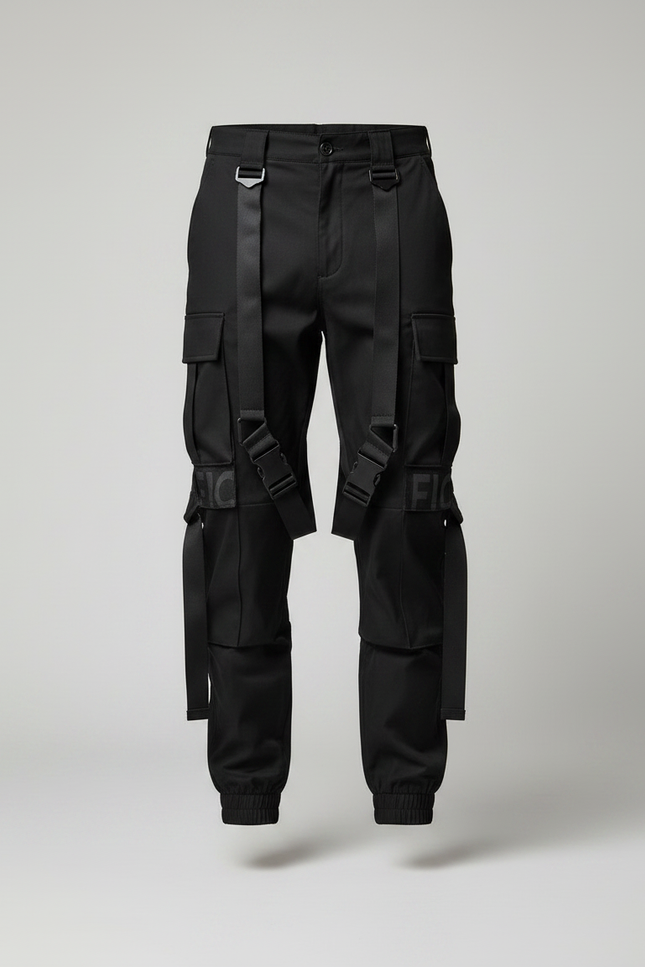 Pantalon Noir Cargo Streetwear Ample Sangles Homme - Toile - vue 3