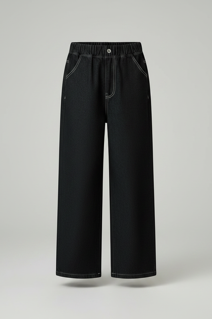Pantalon Noir Ample Denim Évasé Enfant - Jean - vue 3