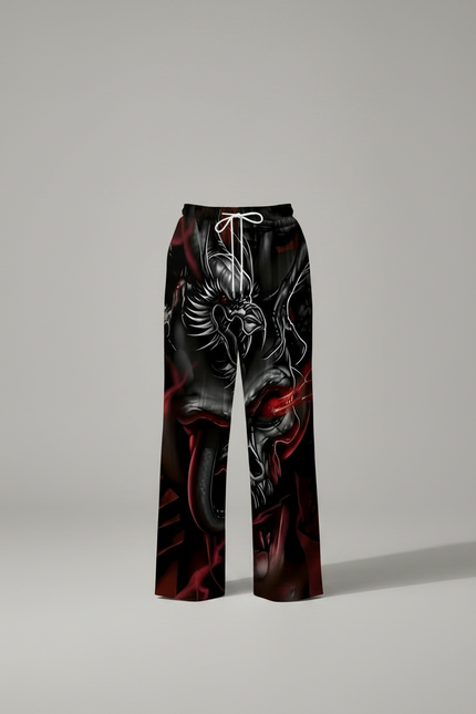 Pantalon Noir Imprimé Dragon Ample Décontracté Homme - Polyester - vue 3