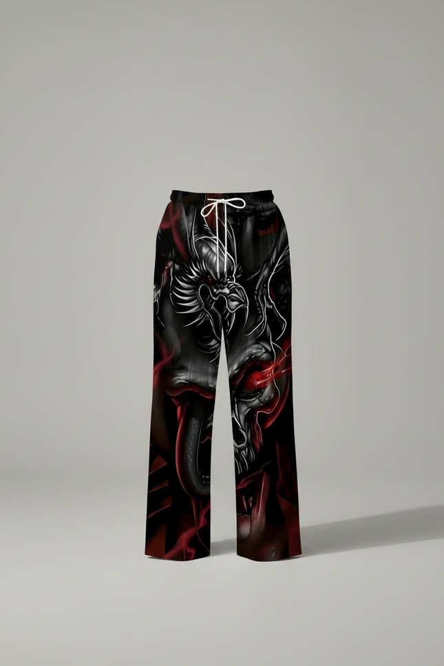 Pantalon Noir Imprimé Dragon Ample Décontracté Homme - Polyester - vue 3