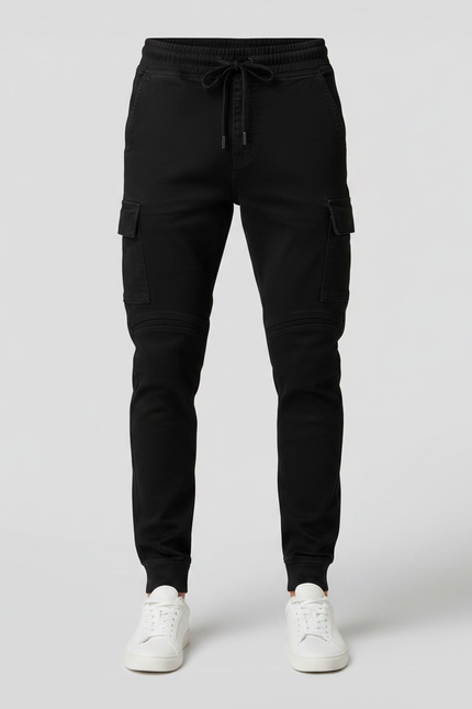 Pantalon Noir Cargo Homme Jogger Coton Ajusté - vue 3