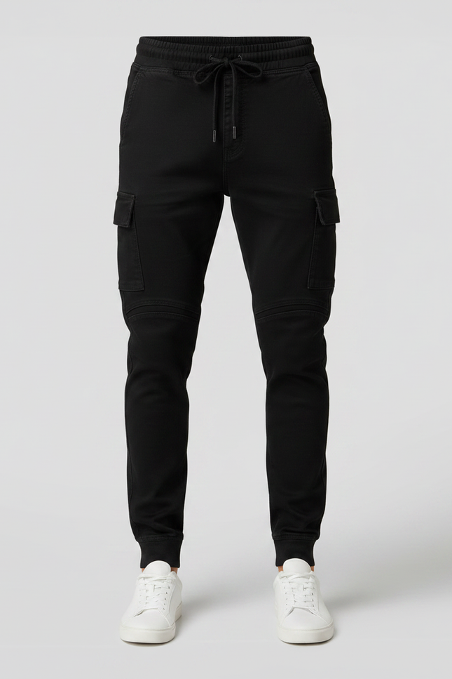 Pantalon Noir Cargo Homme Jogger Coton Ajusté - vue 3