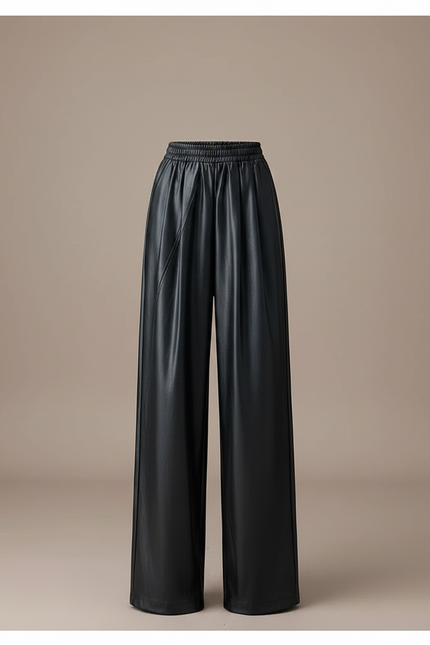 Pantalon Noir Similicuir Large Fluide Décontracté Femme - Simili cuir - vue 3