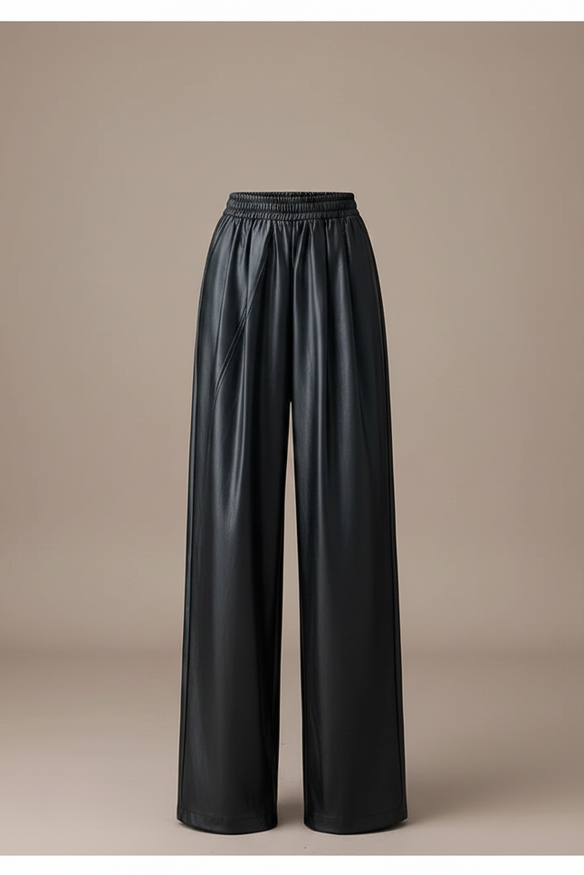 Pantalon Noir Similicuir Large Fluide Décontracté Femme - Simili cuir - vue 3