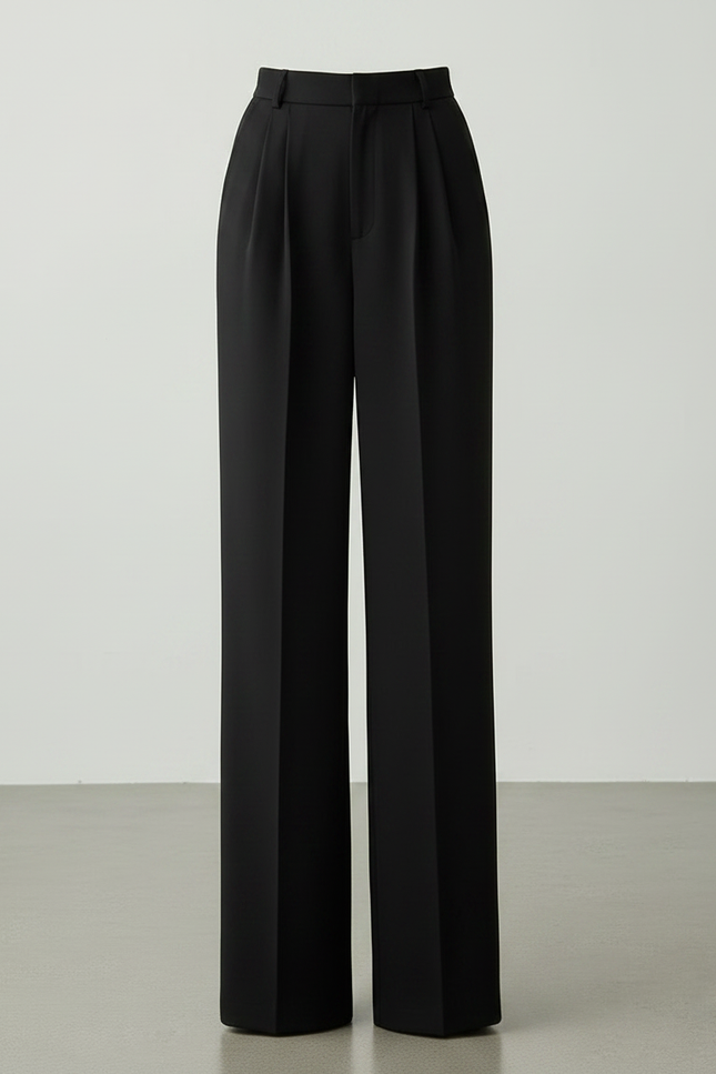 Pantalon Noir Plissé Ample Taille Haute Élégant - Polyester - vue 3