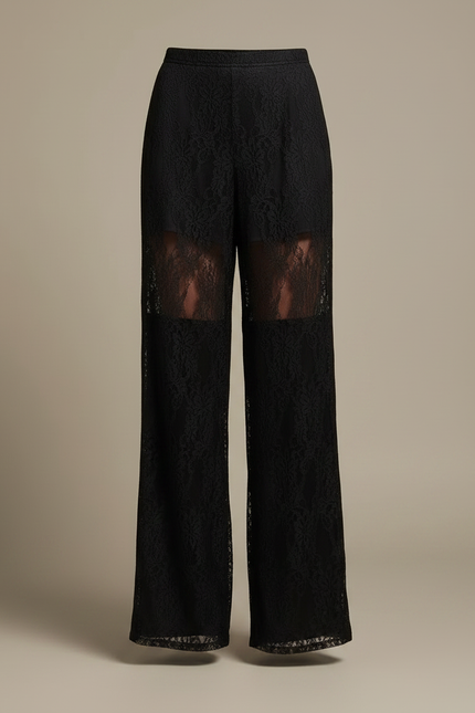 Pantalon Noir Évasé Dentelle Transparente Sexy Élégant - Polyester - vue 3
