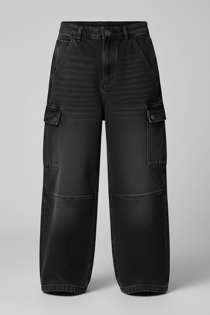 Pantalon Noir Cargo Ample Denim Garçon Décontracté - Jean - vue 3