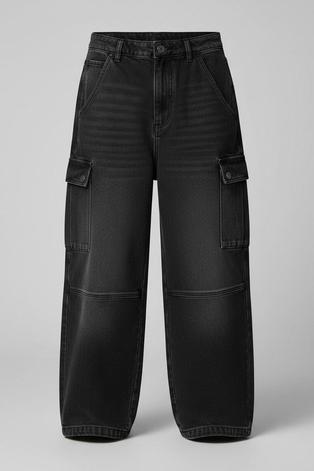 Pantalon Noir Cargo Ample Denim Garçon Décontracté - Jean - vue 3