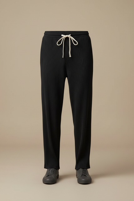 Pantalon Noir Plissé Ample Décontracté Cordon Homme - Cordé - vue 3