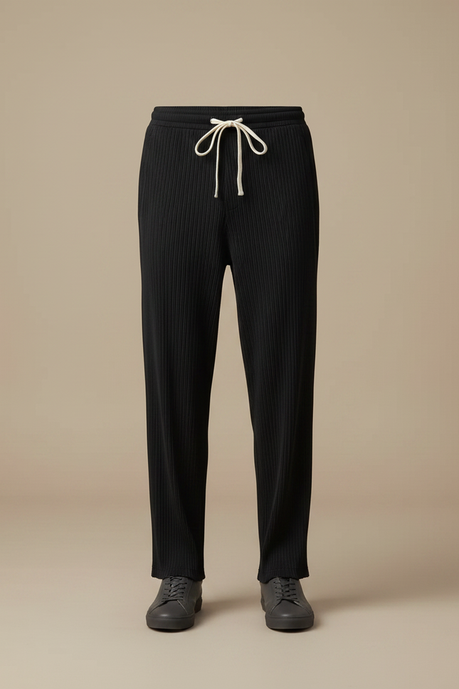 Pantalon Noir Plissé Ample Décontracté Cordon Homme - Cordé - vue 3