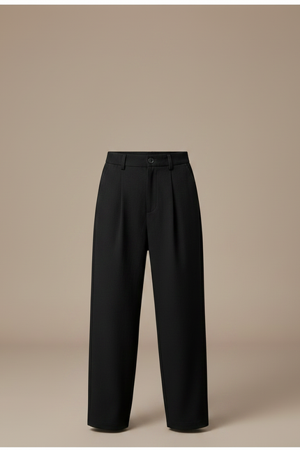 Pantalon Noir Plissé Ample Garçon Élégant - Gabardine - vue 3