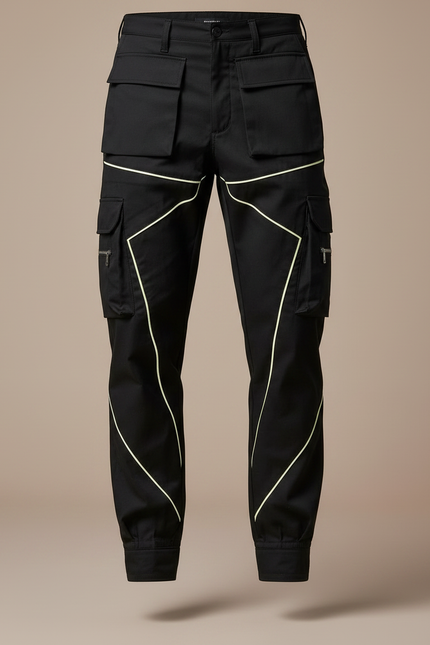 Pantalon Noir Bande Blanche Homme - Gabardine - vue 3