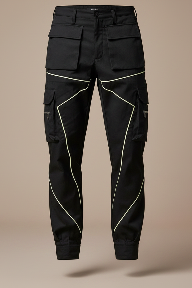 Pantalon Noir Bande Blanche Homme - Gabardine - vue 3