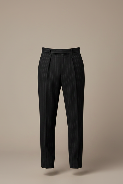 Pantalon Noir Rayé Droit Élégant Homme - Laine - vue 3