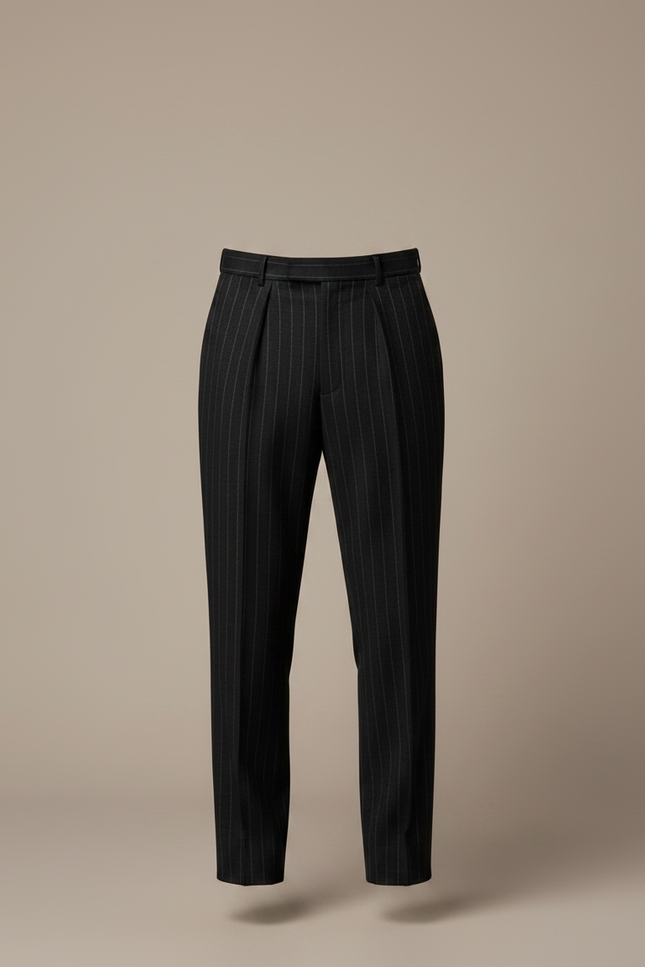 Pantalon Noir Rayé Droit Élégant Homme - Laine - vue 3