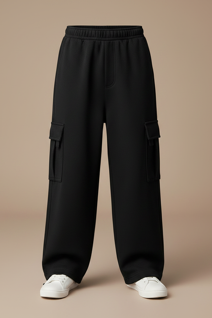 Pantalon Noir Cargo Ample Molletonné Garçon - vue 3
