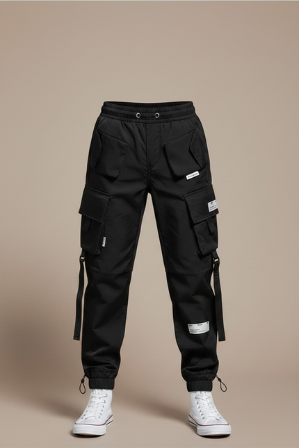 Pantalon Noir Cargo Garçon Poches Multiples Streetwear - Polyester - vue 3