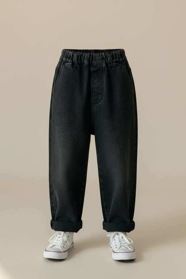 Pantalon Noir Denim Ample Enfant Décontracté Élastique - Jean - vue 3