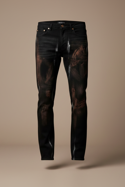 Pantalon Noir Graffiti Imprimé Streetwear Délavé Homme - Jean - vue 3