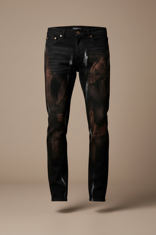 Pantalon Noir Graffiti Imprimé Streetwear Délavé Homme - Jean - vue 3