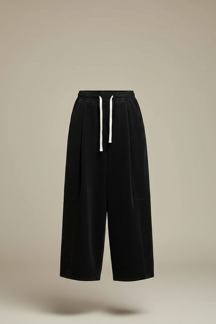 Pantalon Noir Côtelé Ample Décontracté Fluide Femme - Cordé - vue 3