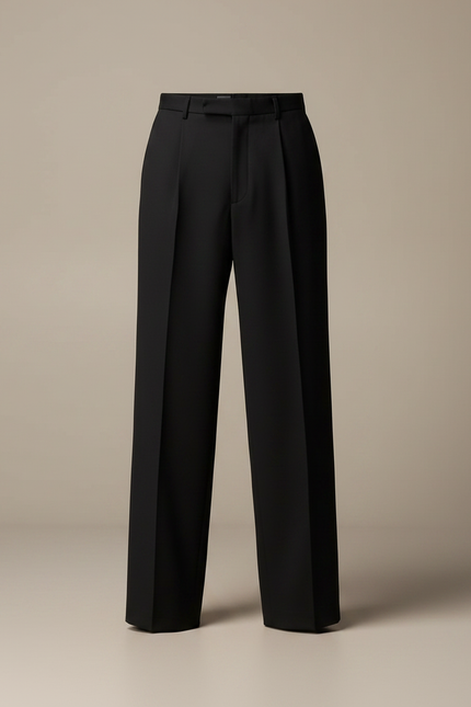 Pantalon Noir Ample Plissé Droit Élégant Homme - Gabardine - vue 3