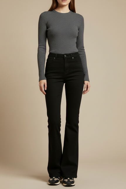 Pantalon Noir Évasé Taille Haute Denim Femme - Jean - vue 3