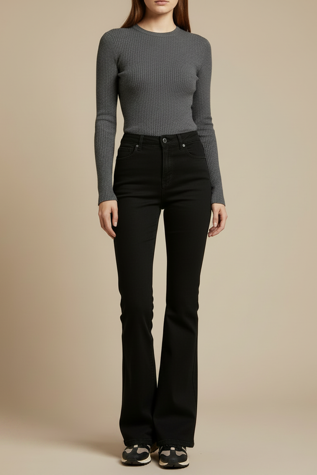 Pantalon Noir Évasé Taille Haute Denim Femme - Jean - vue 3