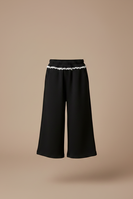 Pantalon Noir Ample, Court, Avec Dentelle Blanche - Molleton - vue 3