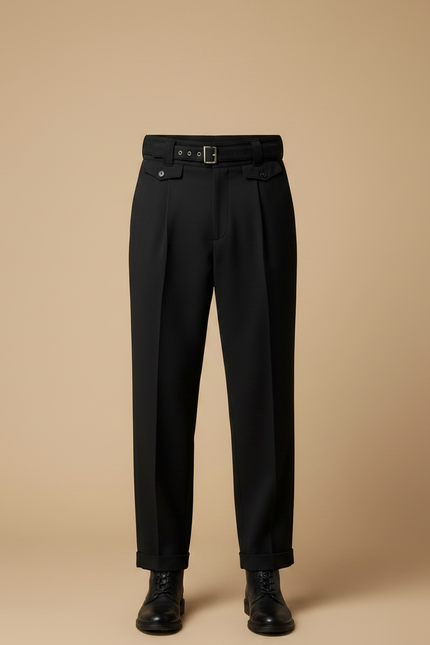 Pantalon Noir Homme Ample Élégant Habillé Ceinturé - Gabardine - vue 3