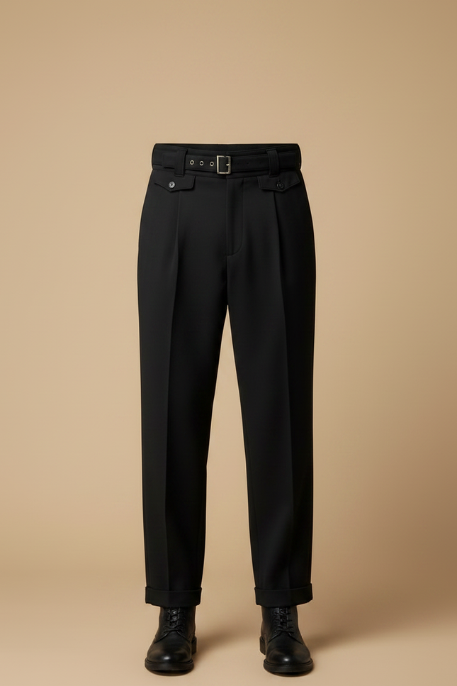 Pantalon Noir Homme Ample Élégant Habillé Ceinturé - Gabardine - vue 3