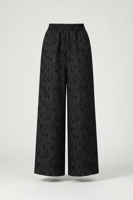 Pantalon Noir Ample Jacquard Rétro Élégant Femme - Maille - vue 3