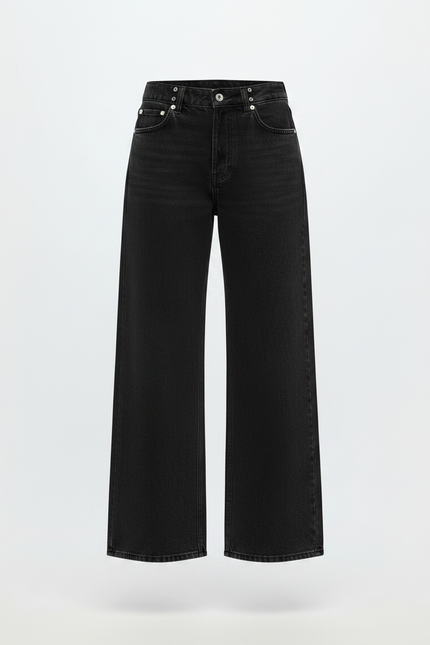 Pantalon Noir Ample Jean Denim Femme Décontracté - vue 3