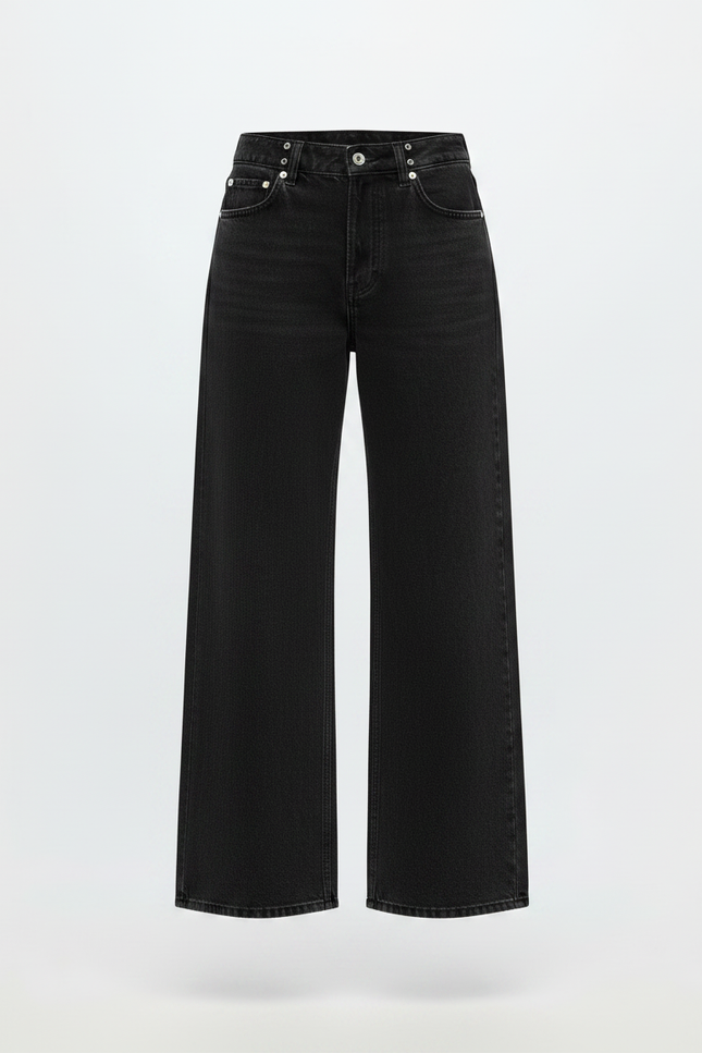 Pantalon Noir Ample Jean Denim Femme Décontracté - vue 3