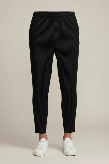 Pantalon Noir Plissé Tapered Décontracté Homme - Polyester - vue 3
