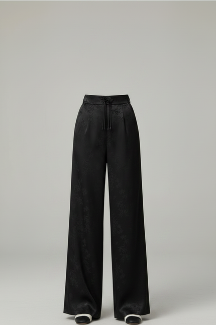Pantalon Fluide Noir A Fleur - Satin - vue 3