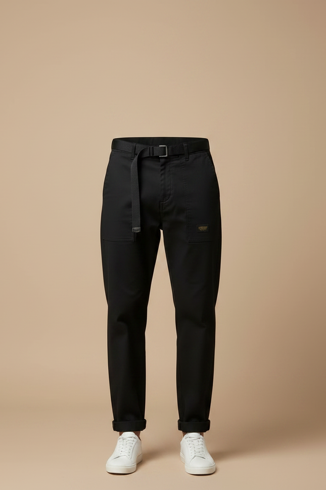 Pantalon Noir Homme Cargo Décontracté Ceinturé - Gabardine - vue 3