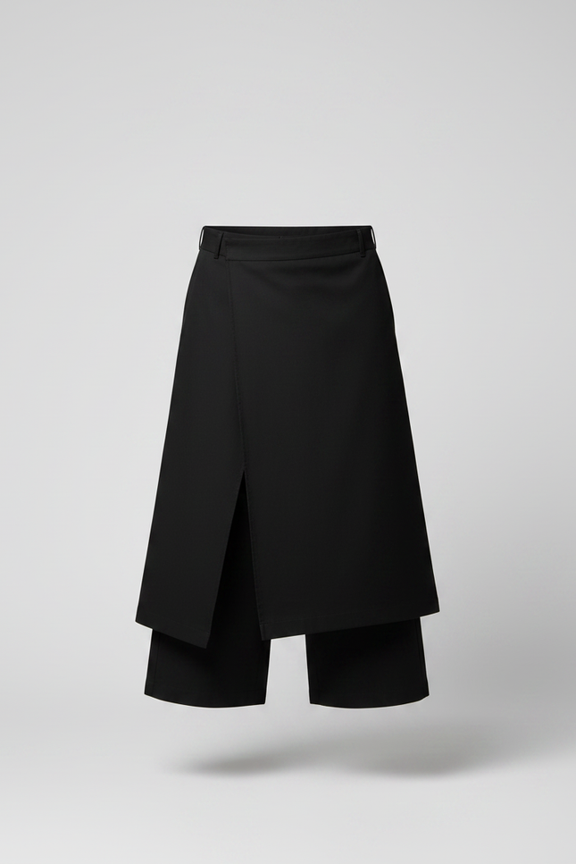 Pantalon Noir Jupe-culotte Superposée Ample Décontracté Homme - Polyester - vue 3