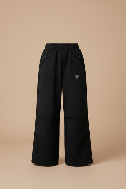 Pantalon Noir Ample Cargo Décontracté Fille Hiver - Molleton - vue 3
