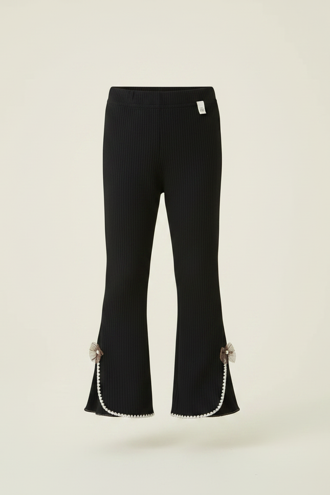 Pantalon Noir Côtelé Évasé Confortable Enfant - Maille - vue 3