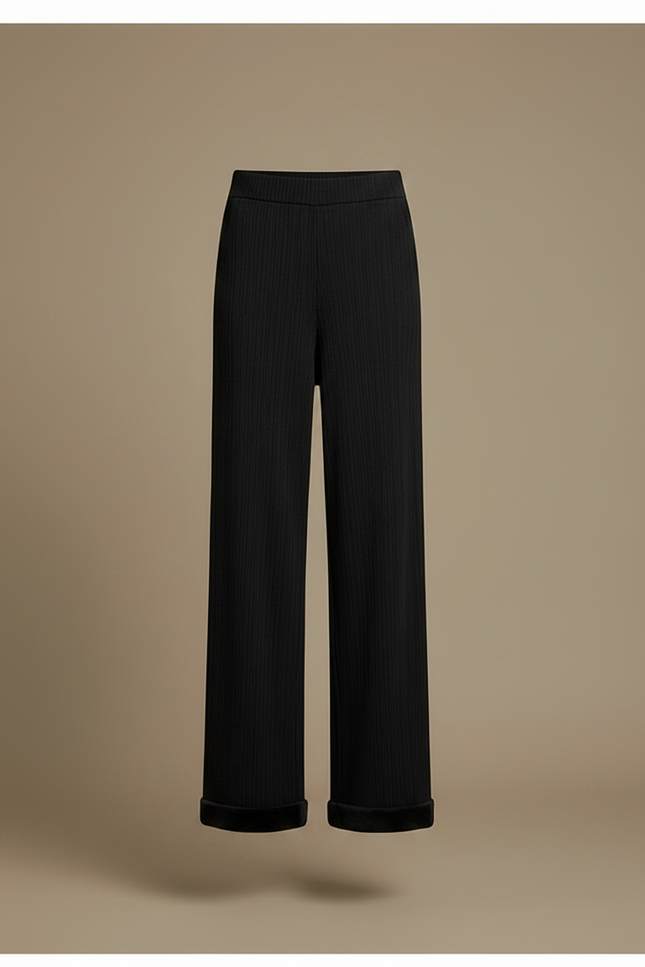 Pantalon Noir Large Droit Côtelé Épais Décontracté - Maille - vue 3