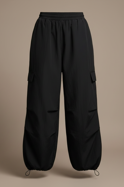 Pantalon Noir Large Sport Cargo Femme - Polyester - vue 3