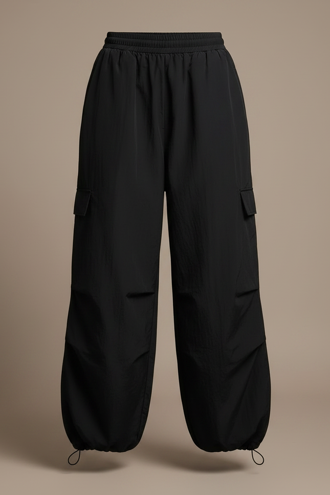 Pantalon Noir Large Sport Cargo Femme - Polyester - vue 3