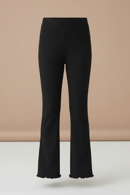 Pantalon Noir Côtelé Évasé Confortable Volanté Fille - Maille - vue 3