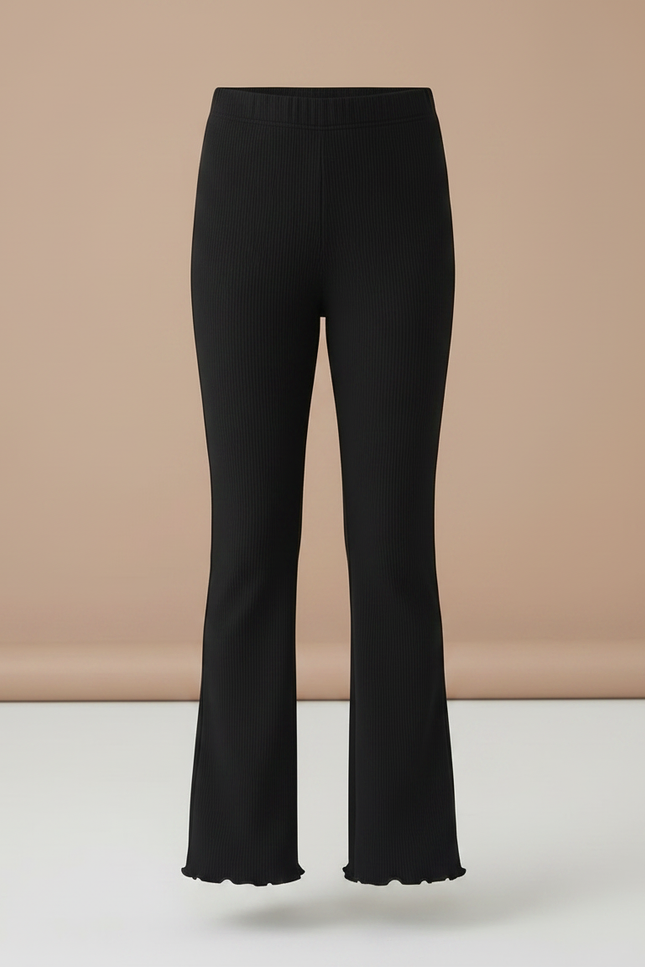 Pantalon Noir Côtelé Évasé Confortable Volanté Fille - Maille - vue 3