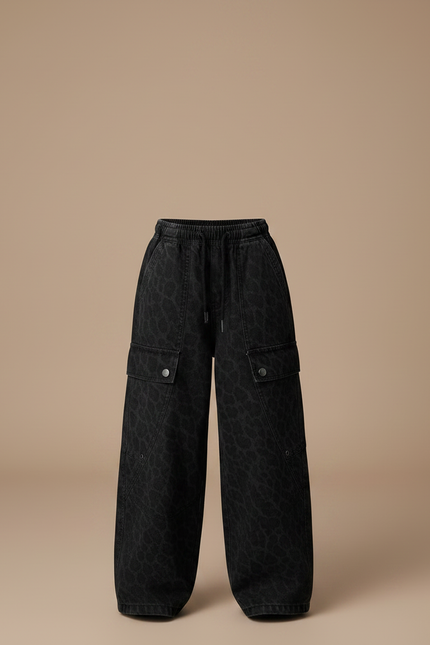 Pantalon Noir Cargo Ample Motif Léopard Fille - Jean - vue 3