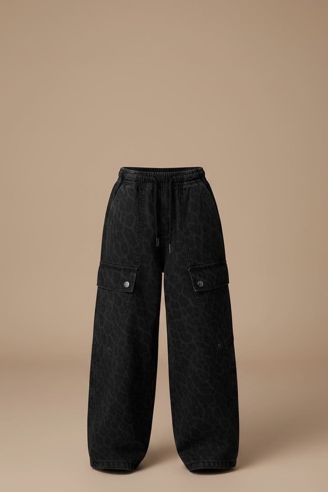 Pantalon Noir Cargo Ample Motif Léopard Fille - Jean - vue 3